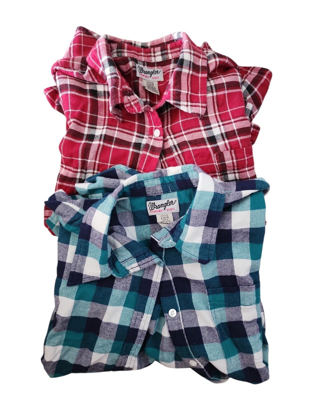 Wrangler Wrancher Womens Plaid Flannel Button Down Shirts Size Large